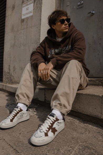 Мужские кеды Golden Goose Ballstar White/Brown Glitter