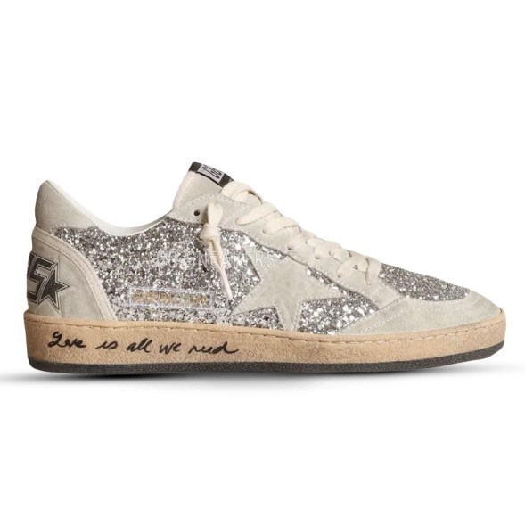 Женские кеды Golden Goose Ball-Star In Silver Glitter with Ice-Gray Suede Inserts