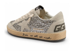 Golden Goose Ball-Star In Silver Glitter with Ice-Gray Suede Inserts